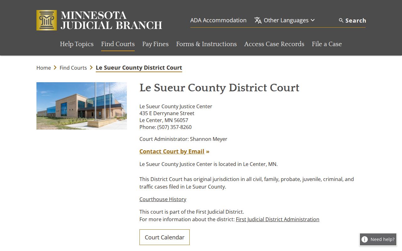 Le Sueur County released inmate court record contact