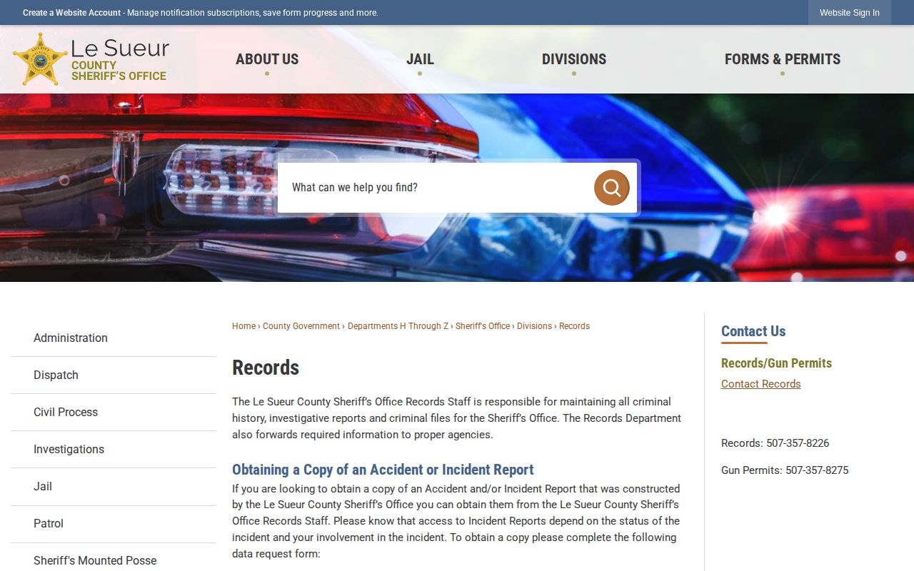 Le Sueur County released inmate records request routes